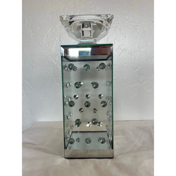 Modern Glass Crystal Studded Pillar Candle Holder Decor 10 Inch - Picture 9 of 9
